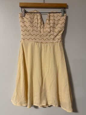 Naranka Yellow Strapless A-line Fit & Flare Boho Mini Pattern Dress Size Small
